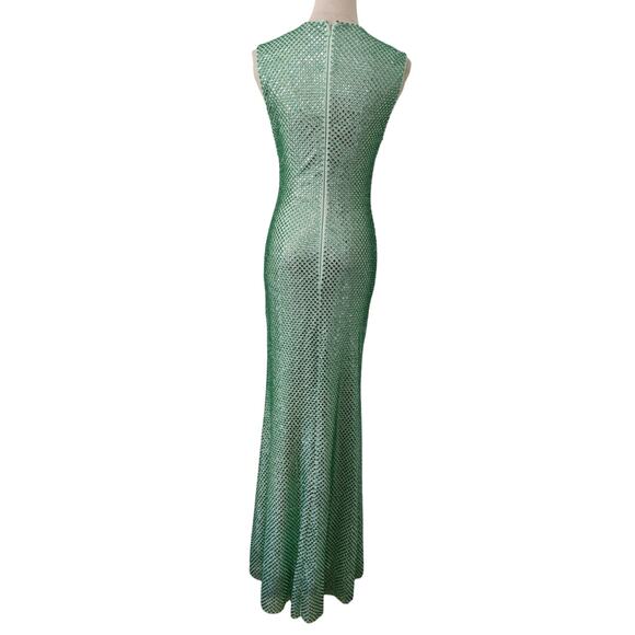 Self Portrait Mint Rhinestone Mesh Midi Dress US 2 - Picture 6 of 10